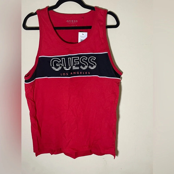 Sz L men Guess sleeveless tank top NWT red with guess design - Picture 3 of 7
